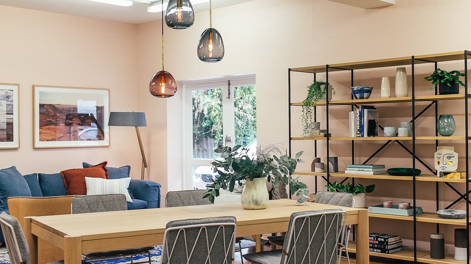 Bright modern dining and living area