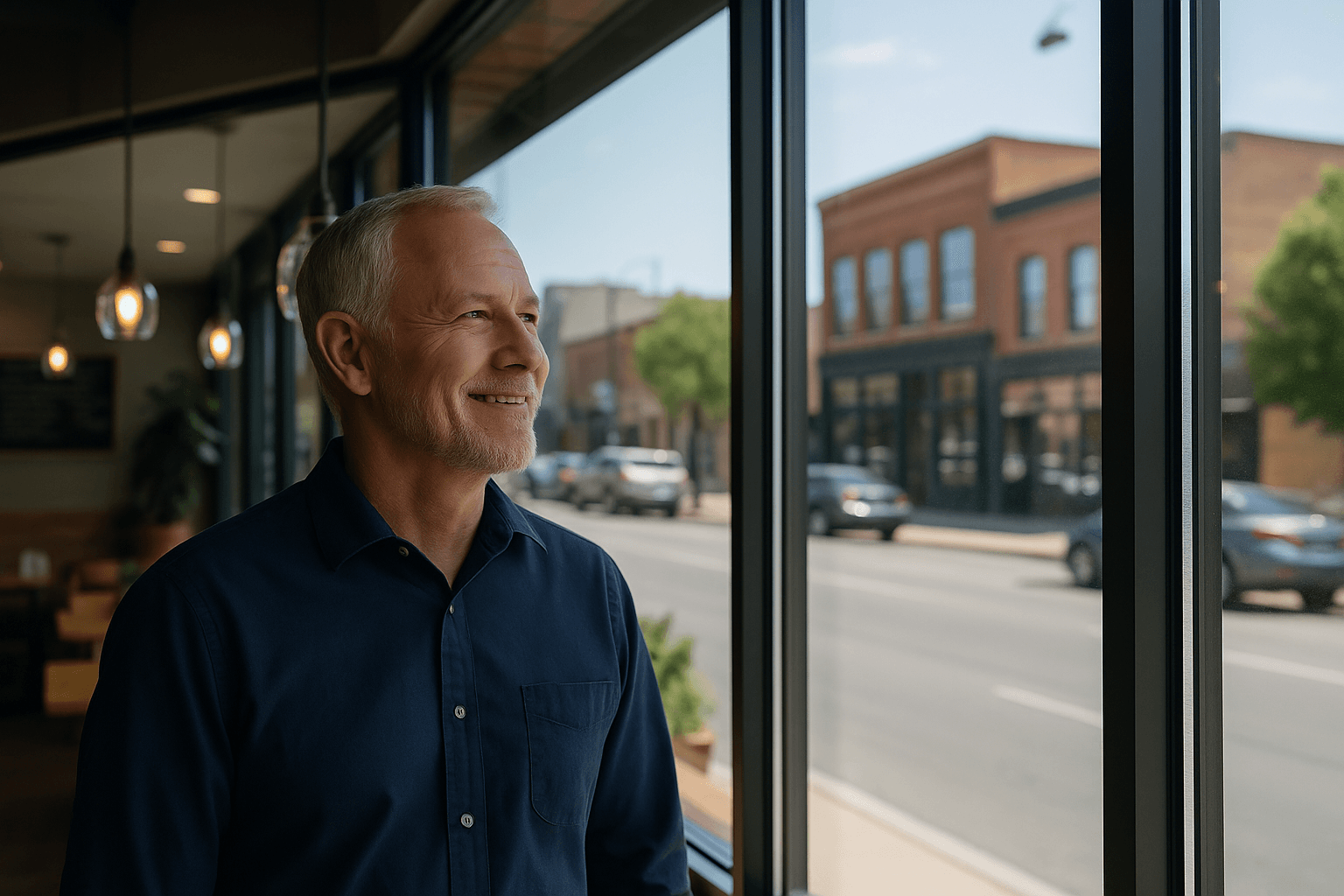 Professional window cleaner washing windows